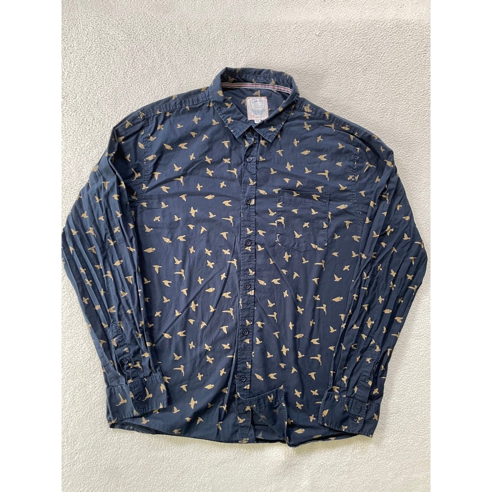 Black Jack Mens Extra Large Button Down Shirt Navy Gold Bird Print Long Sleeve